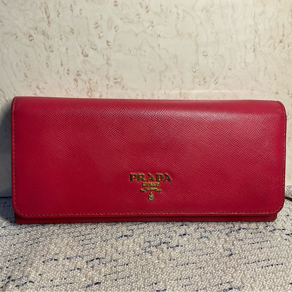 Prada Milano Red Long Wallet 1M1132 Safiano Metal Peonia